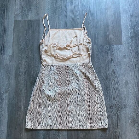 Urban Outfitters Bodycon Mini Dress Snakeskin Print Mesh Open Back - Picture 6 of 12